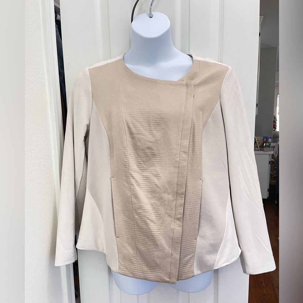 H By Halston Faux Suede and Leather Women's Beige Jacket